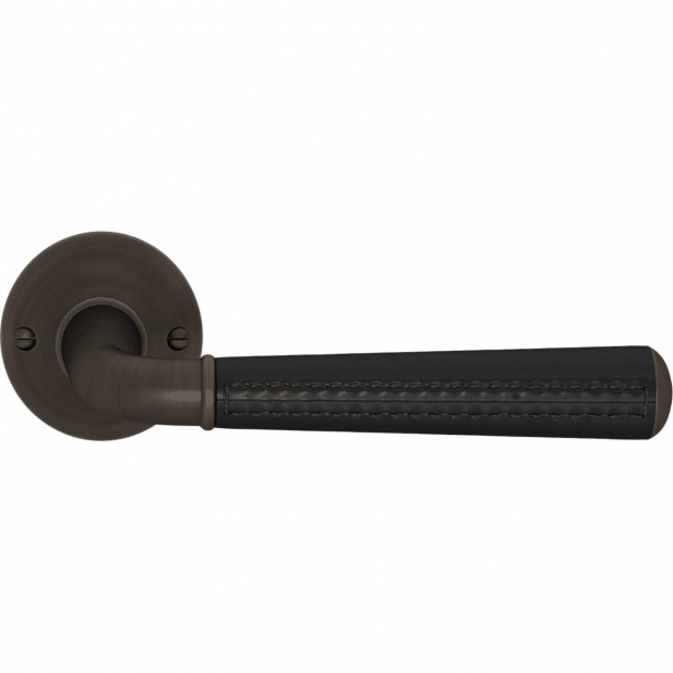 Klamka do drzwi - Turnstyle Design - Skóra w kolorze czarnym / Patyna w stylu vintage - Model CF5050