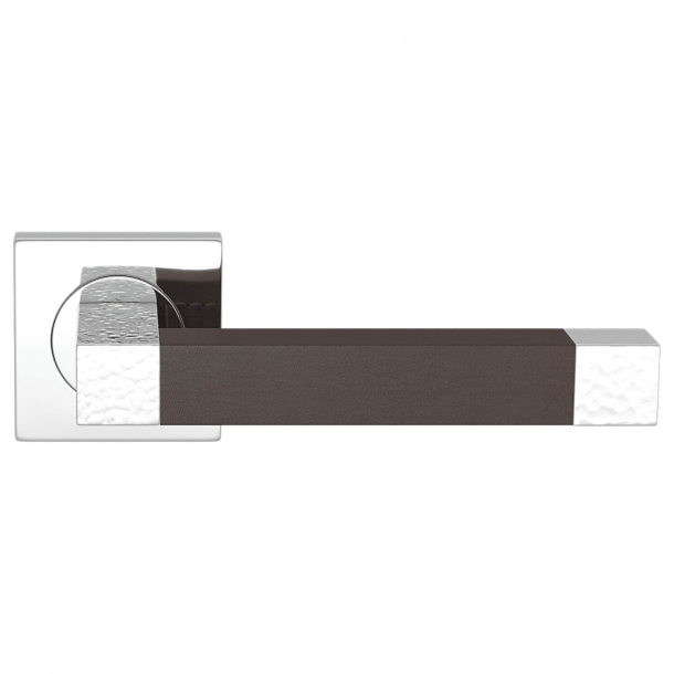 Klamka do drzwi - Turnstyle Design - Skóra w kolorze czekolady / B&#322;yszcz&#261;cy chrom - Model HR1021