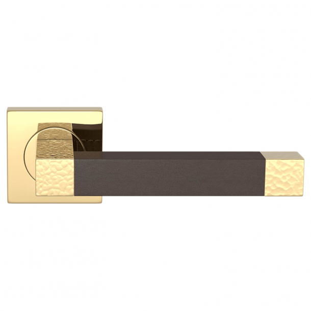 Klamka do drzwi - Turnstyle Design - Skóra w kolorze czekolady / Polerowany mosi&#261;dz - Model HR1021
