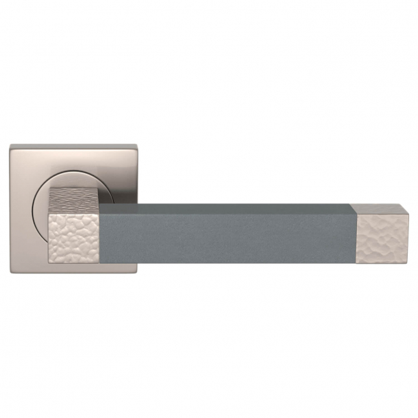 Klamka do drzwi - Turnstyle Design - Skóra w kolorze szarym / Nikiel satynowy - Model HR1021