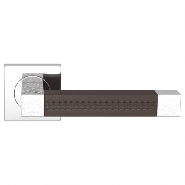 Klamka do drzwi - Turnstyle Design - Skóra w kolorze czekolady / B&#322;yszcz&#261;cy chrom - Model HR1025