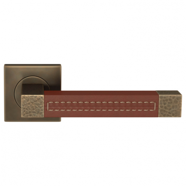 Turnstyle Design Dørgreb - Chestnut leather / Burnished brass - Model HR1025