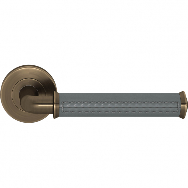 Turnstyle Design Door handle - Slate gray leather / Antique brass - Model QL2004