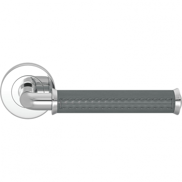 Turnstyle Design Door handle - Slate gray leather / Bright chrome - Model QL2004