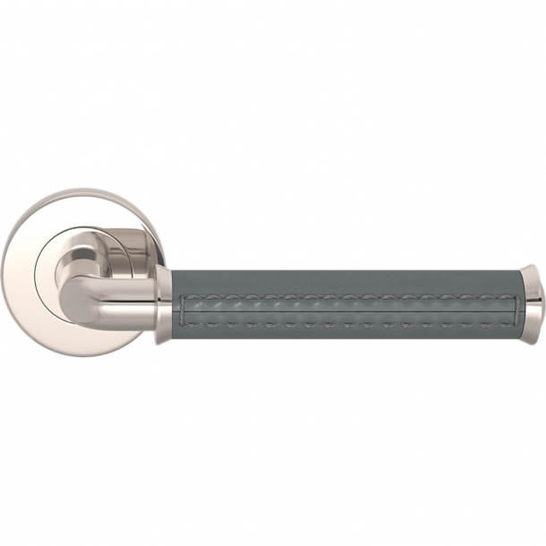 Turnstyle Design Door handle - Slate gray leather / Polished nickel - Model QL2004