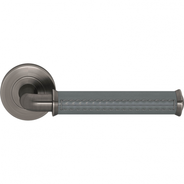 Turnstyle Design Door handle - Slate gray leather / Vintage nickel - Model QL2004