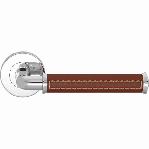 Turnstyle Design Door handle - Chestnut leather / Bright chrome - Model QL2004