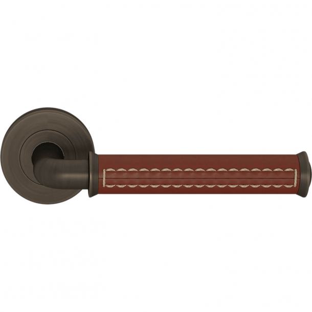 Turnstyle Design Door handle - Chestnut leather / Vintage patina - Model QL2004