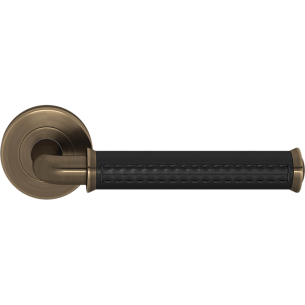 Turnstyle Design Door handle - Black leather / Antique brass - Model QL2004