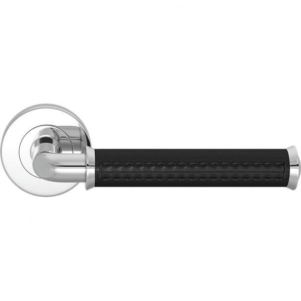 Turnstyle Design Door handle - Black leather / Bright chrome - Model QL2004
