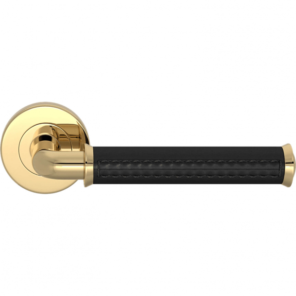Turnstyle Design Door handle - Black leather / Polished brass - Model QL2004