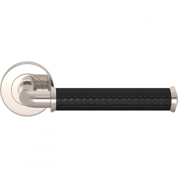 Turnstyle Design Door handle - Black leather / Polished nickel - Model QL2004