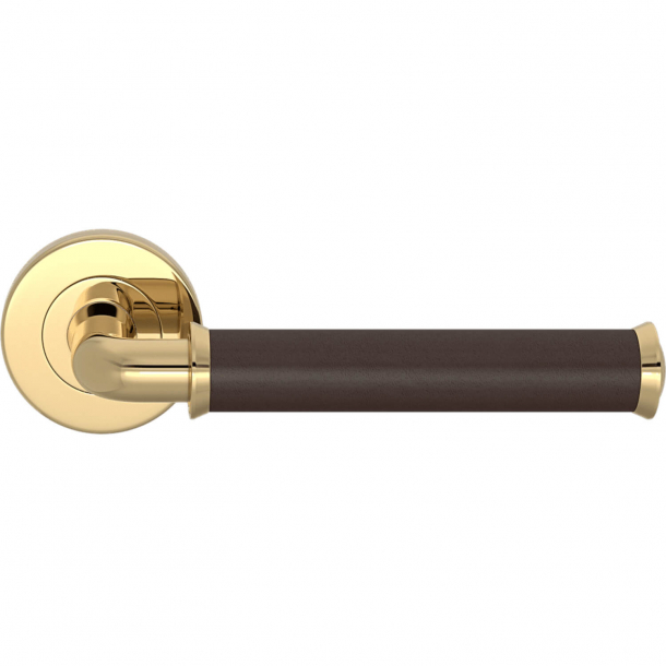 Turnstyle Designs Door handle - Chocolate leather / Polished brass - Model QL2242