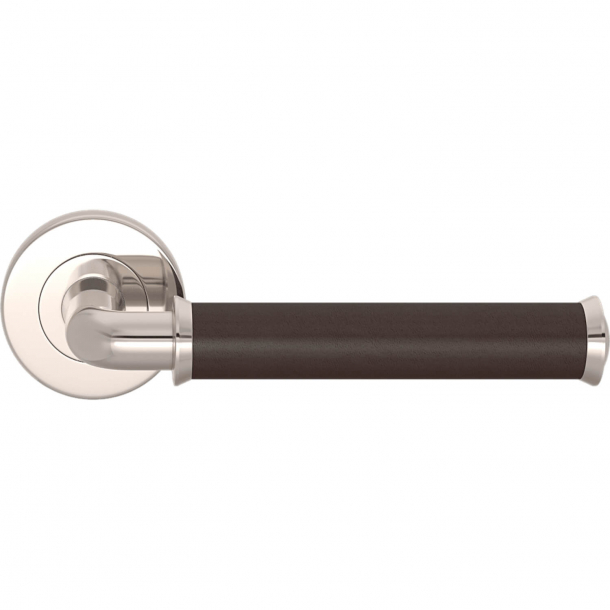 Klamka do drzwi - Skóra w kolorze czekolady / Nikiel polerowany -Turnstyle Designs - Model QL2242