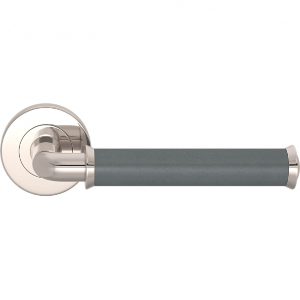 Turnstyle Design Door handle - Slate gray leather / Polished nickel - Model QL2242