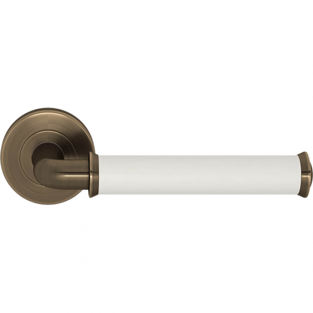 Turnstyle Design Door handle - White leather / Antique brass - Model QL2242