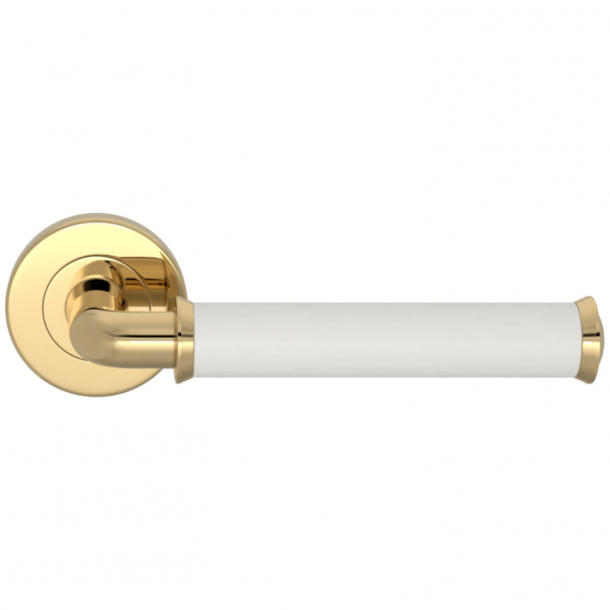 Turnstyle Design Door handle - White leather / Polished brass - Model QL2242