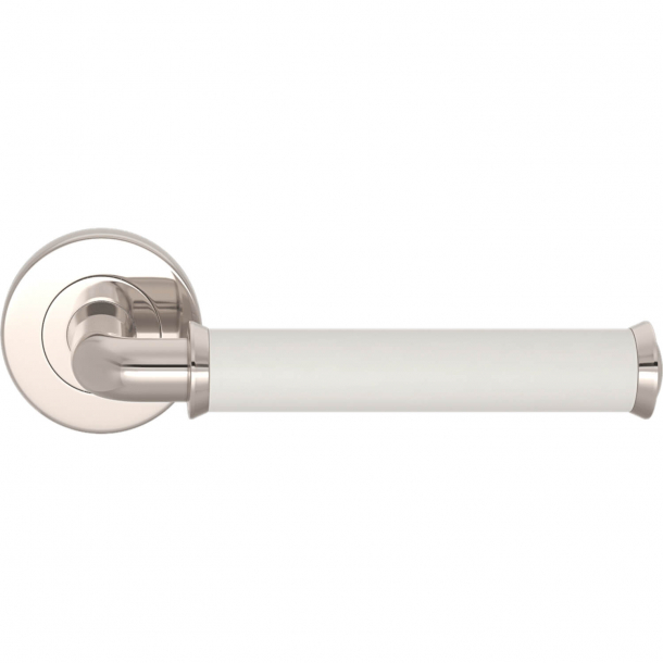 Turnstyle Design Door handle - White leather / Polished nickel - Model QL2242
