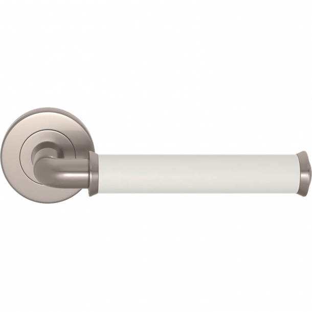 Turnstyle Design Door handle - White leather / Satin nickel - Model QL2242