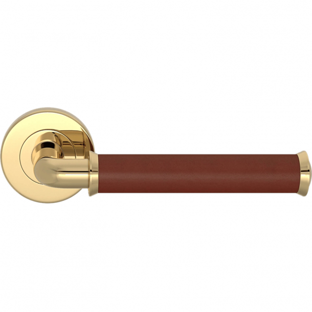 Turnstyle Designs Door handle - Chestnut leather / Polished brass - Model QL2242