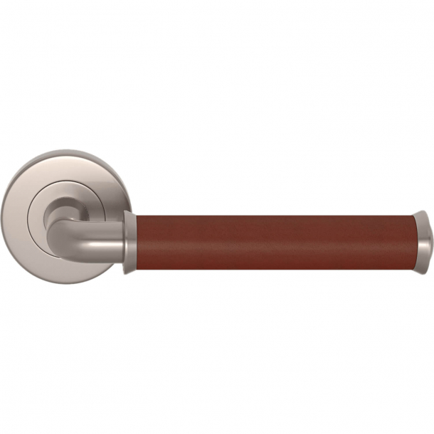 Turnstyle Design Door handle - Chestnut leather / Satin nickel - Model QL2242