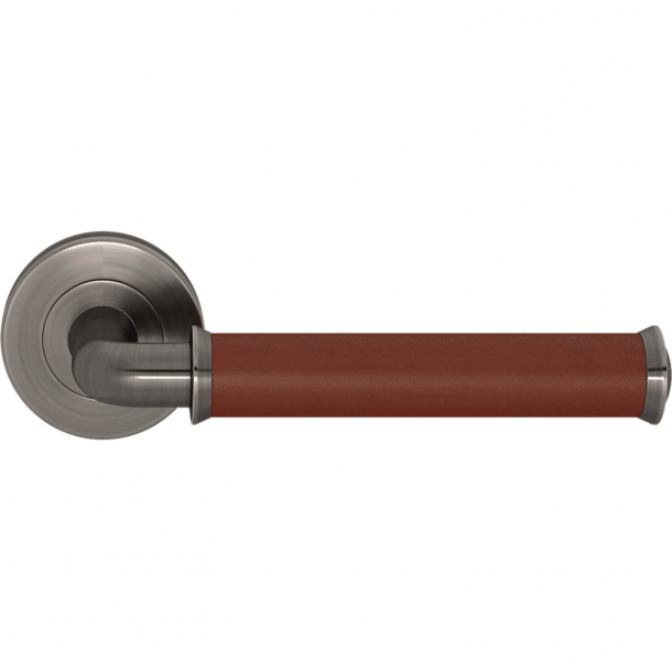 Turnstyle Design Door handle - Chestnut leather / Vintage nickel - Model QL2242