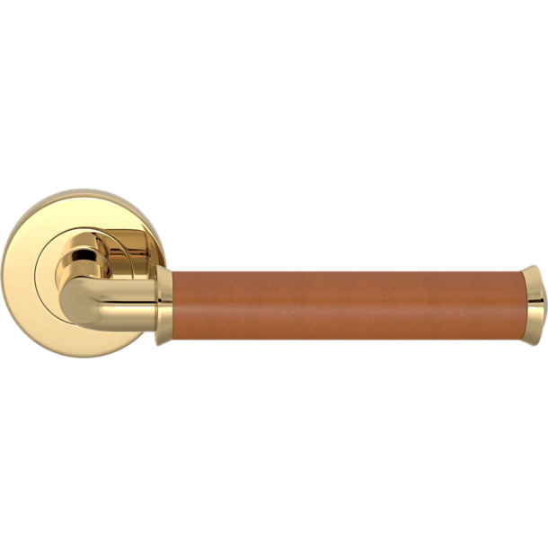 Turnstyle Designs Door handle - Tan leather / Polished brass - Model QL2242