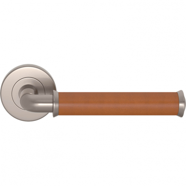 Turnstyle Designs Door handle - Tan leather / Satin nickel - Model QL2242