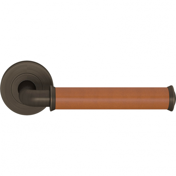 Turnstyle Design Door handle - Tan leather / Vintage patina - Model QL2242