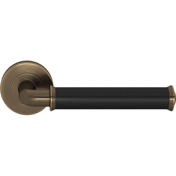 Turnstyle Design Door handle - Black leather / Antique brass - Model QL2242