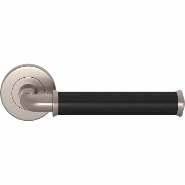 Turnstyle Design Door handle - Black leather / Satin nickel - Model QL2242