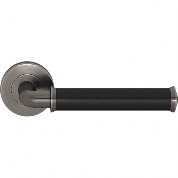 Turnstyle Design Door handle - Black leather / Vintage nickel - Model QL2242