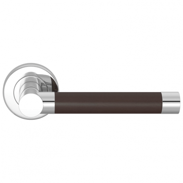 Turnstyle Design Door Handle - Chestnut leather / Polished chrome - Stitch in - Model R1018