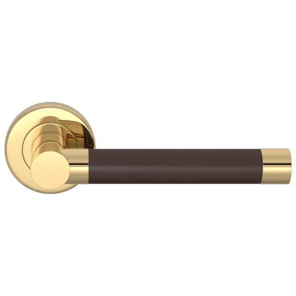 Turnstyle Design Door Handle - Chocolate Leather / Polished brass - Model R1018