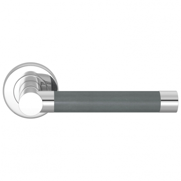 Turnstyle Design Door Handle - Slate gray leather / Polished chrome - Stitch in - Model R1018