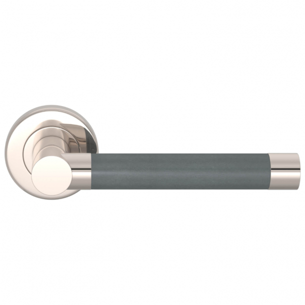 Turnstyle Design Door Handle - Tan leather / Polished nickel - Stitch in - Model R1018