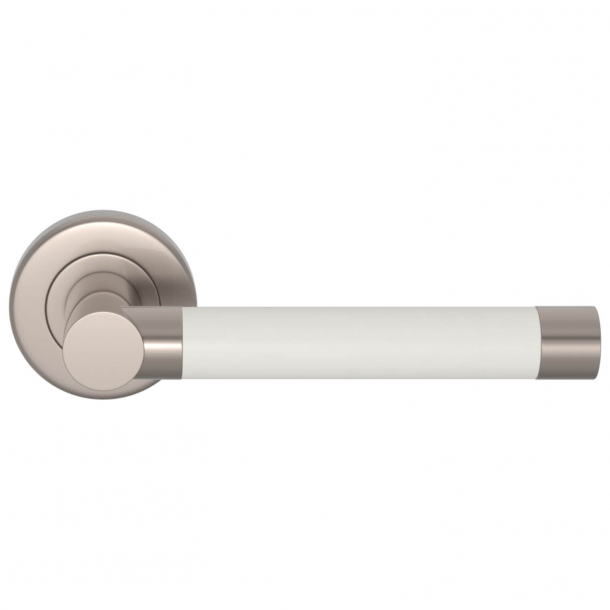 Turnstyle Design Door Handle - White leather leather / brushed nickel - Stitch in - Model R1018