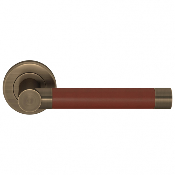 Turnstyle Design Door Handle - Chestnut Leather / Antique brass - Model R1018