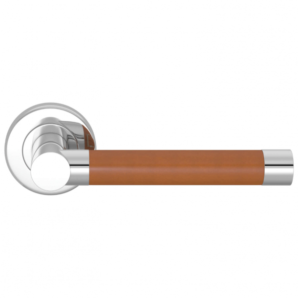 Turnstyle Design Door Handle - Tan leather / Polished chrome - Stitch in - Model R1018