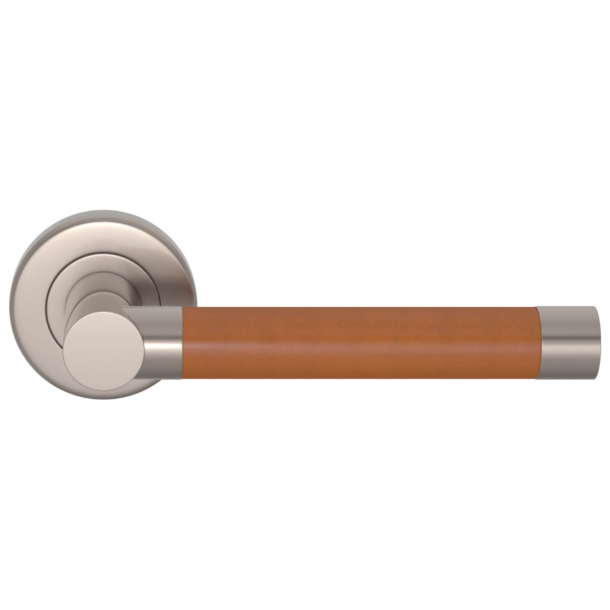 Klamka do drzwi - Skóra / Szczotkowany nikiel - Szew wewn&#281;trzny - Turnstyle Designs - model R1018
