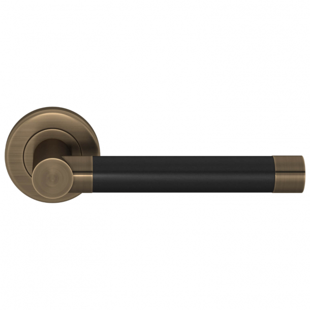 Turnstyle Design Door Handle - BLack leather / Antique brass - Model R1018