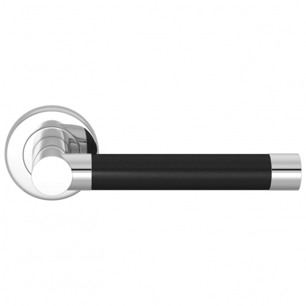 Turnstyle Design Door Handle - Black leather / Polished chrome - Stitch in - Model R1018