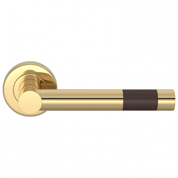 Klamka do drzwi - Skóra w kolorze czekolady / Mosi&#261;dz polerowany - Turnstyle Designs - Model R1020