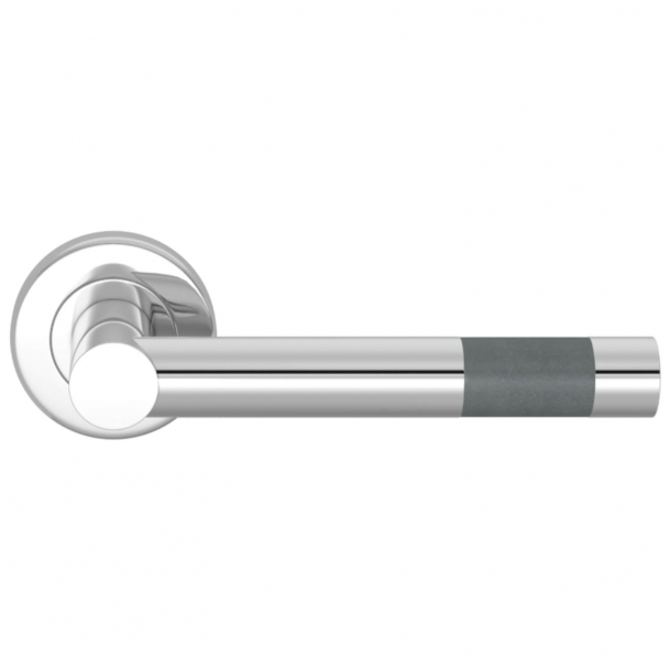 Turnstyle Design Door Handle - Slate gray Leather / Bright chrome - Model R1020
