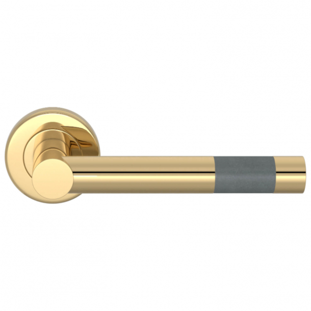 Turnstyle Design Door Handle - Slate gray Leather / Polished brass - Model R1020