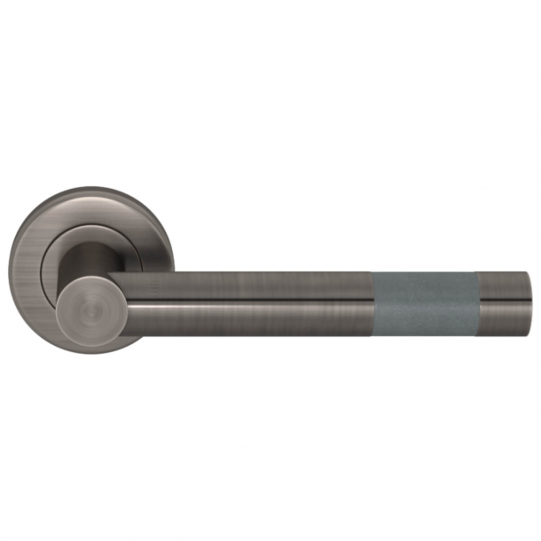 Turnstyle Design Door Handle - Slate gray Leather / Vintage nickel - Model R1020