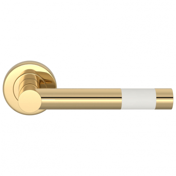 Turnstyle Design Door Handle - White Leather / Polished brass - Model R1020