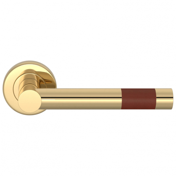 Turnstyle Design Door Handle - Chestnut Leather / Polished brass - Model R1020