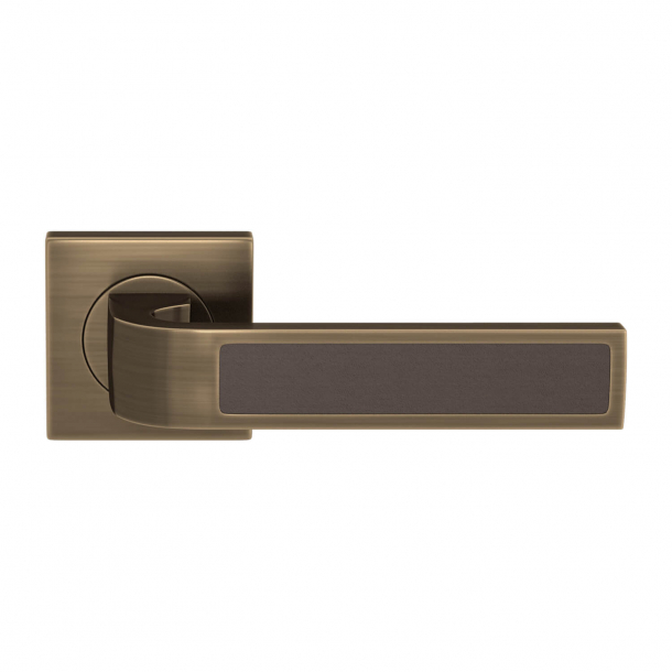 Klamka do drzwi - Skóra w kolorze czekolady / Mosi&#261;dz antyczny - Turnstyle Designs -  Model R1022