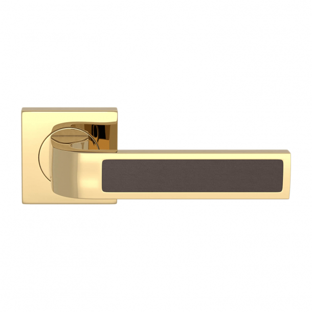 Turnstyle Design Door handle - Chocolate leather / Polished brass - Model R1022